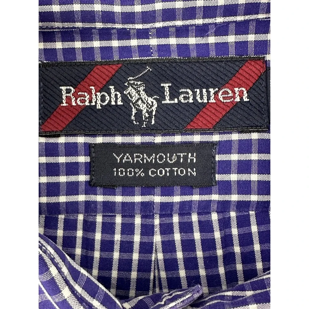 VINTAGE Ralph Lauren Button Up Shirt 16.5 34/35 Yarmouth‎ Purple Check